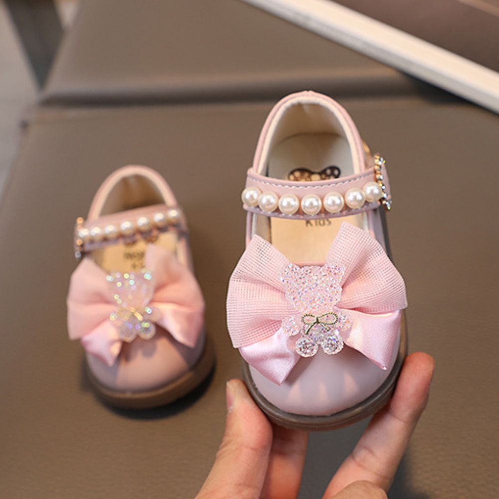 Teddy Bear Bow Applique Velcro Sandals for Baby Girls