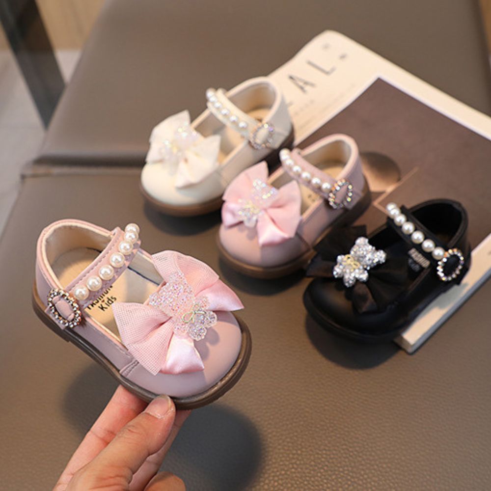 Teddy Bear Bow Applique Velcro Sandals for Baby Girls