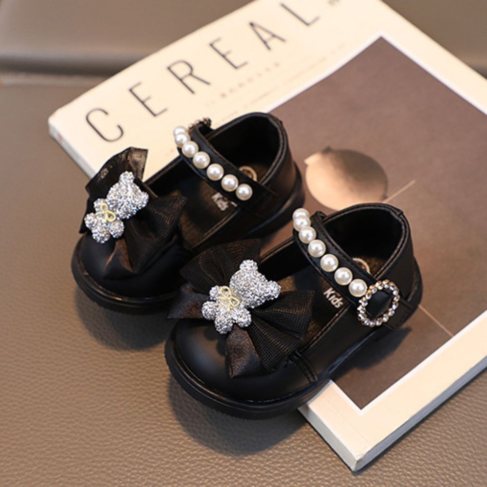 Teddy Bear Bow Applique Velcro Sandals for Baby Girls