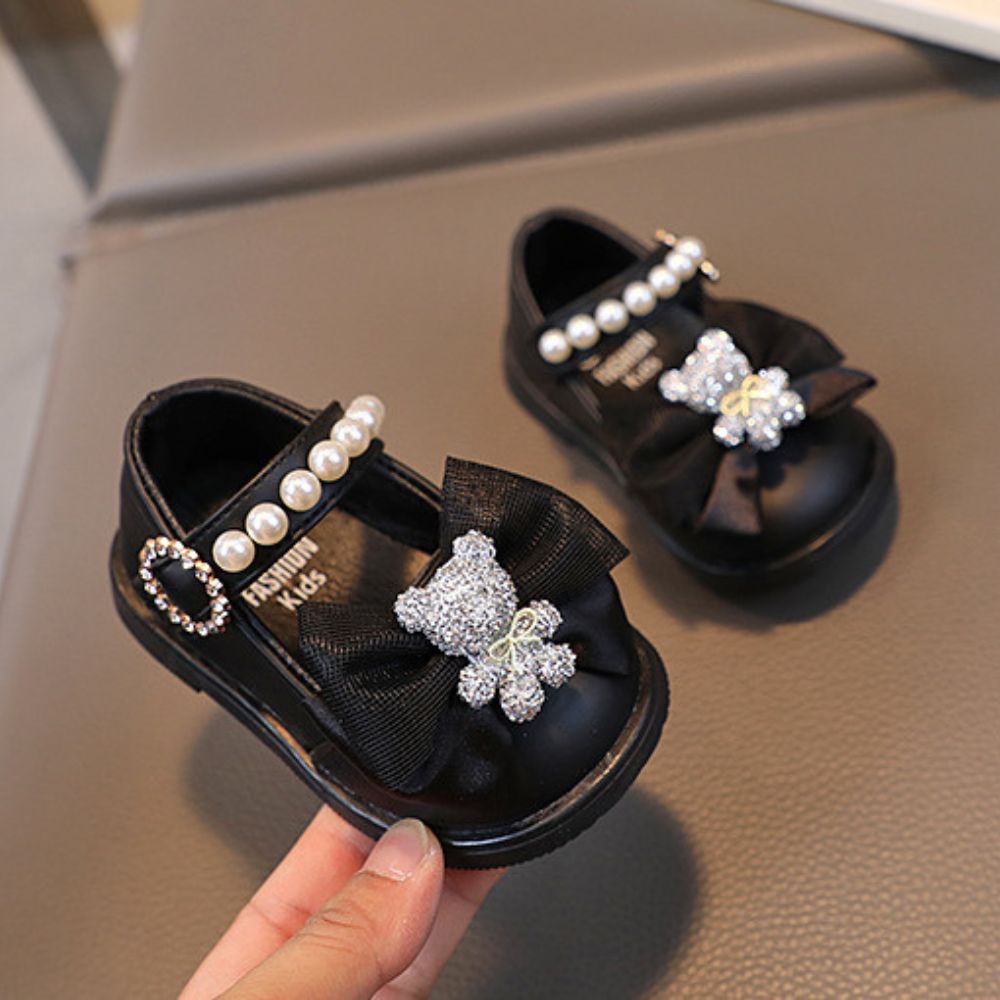 Teddy Bear Bow Applique Velcro Sandals for Baby Girls