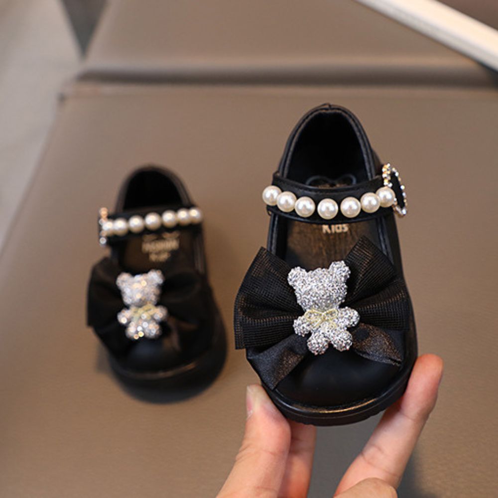 Teddy Bear Bow Applique Velcro Sandals for Baby Girls